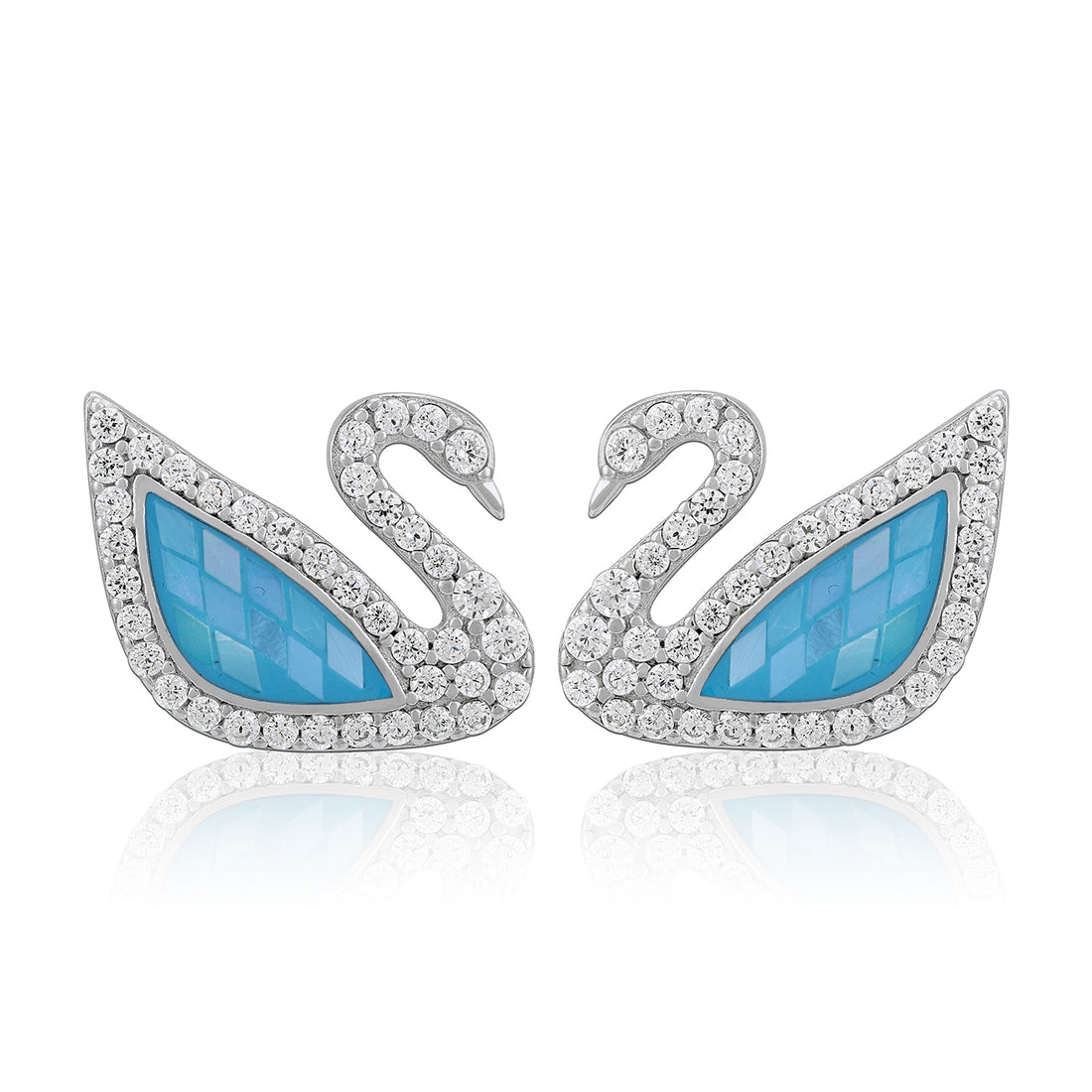 925 Sterling Silver Graceful Swan Design with Blue Shell Inlay Earring for Women