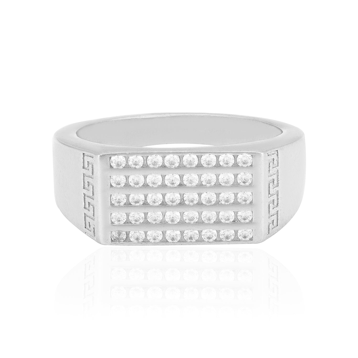 925 Sterling Silver Grecian Luxe Pave Rhodium Plated Ring for Men