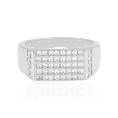 925 Sterling Silver Grecian Luxe Pave Rhodium Plated Ring for Men