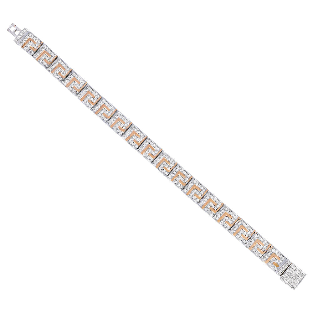 925 Sterling Silver Greek Key Pattern Rhodium Plated Bracelets For Men