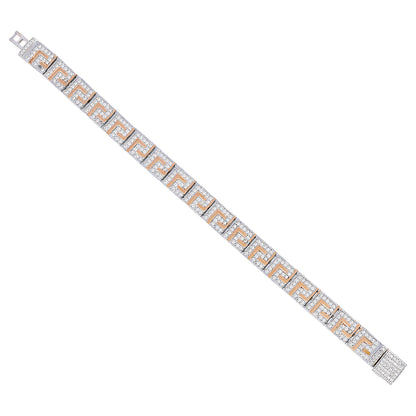 925 Sterling Silver Greek Key Pattern Rhodium Plated Bracelets For Men