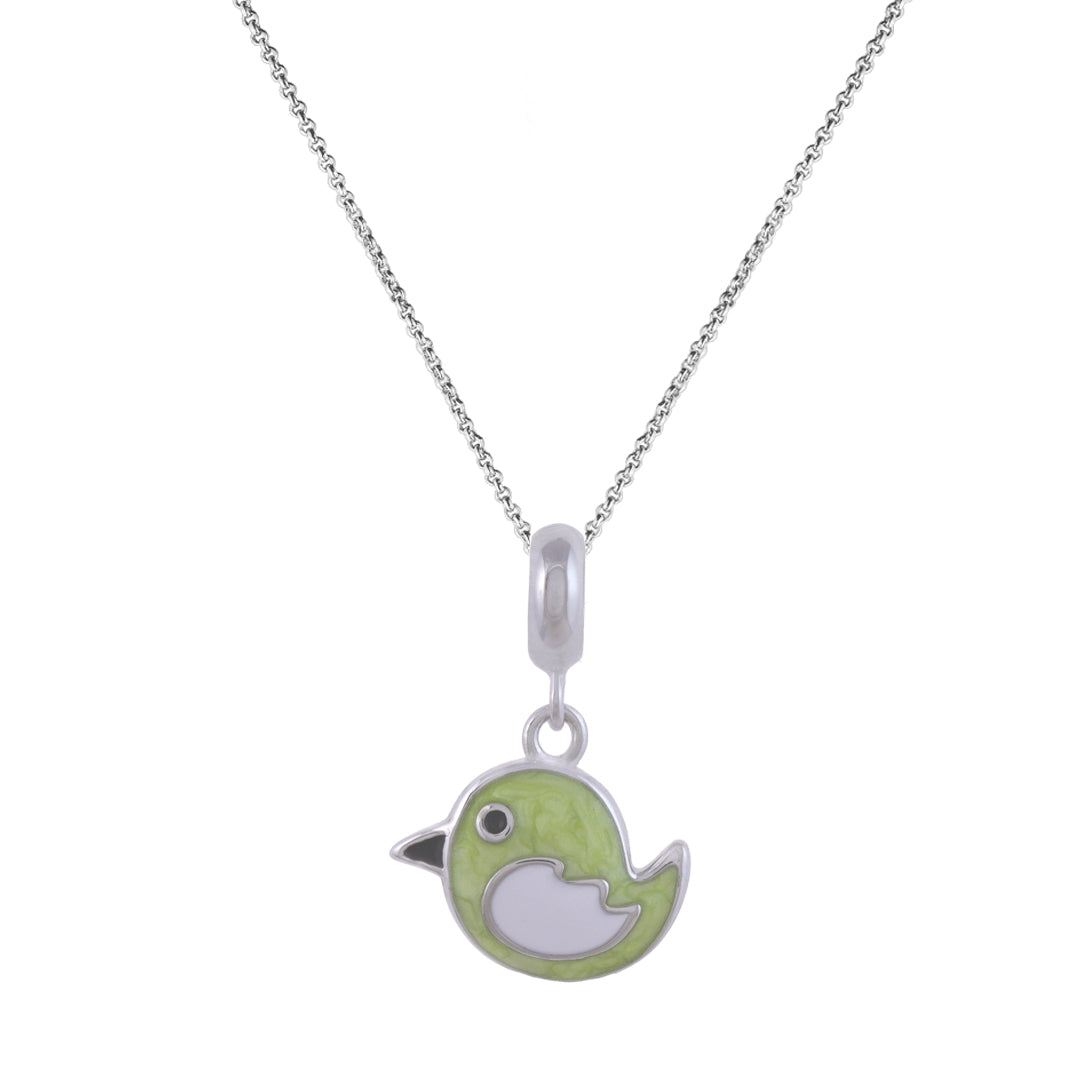 925 Sterling Silver Green Bird Rhodium Plated Pendant For Kids