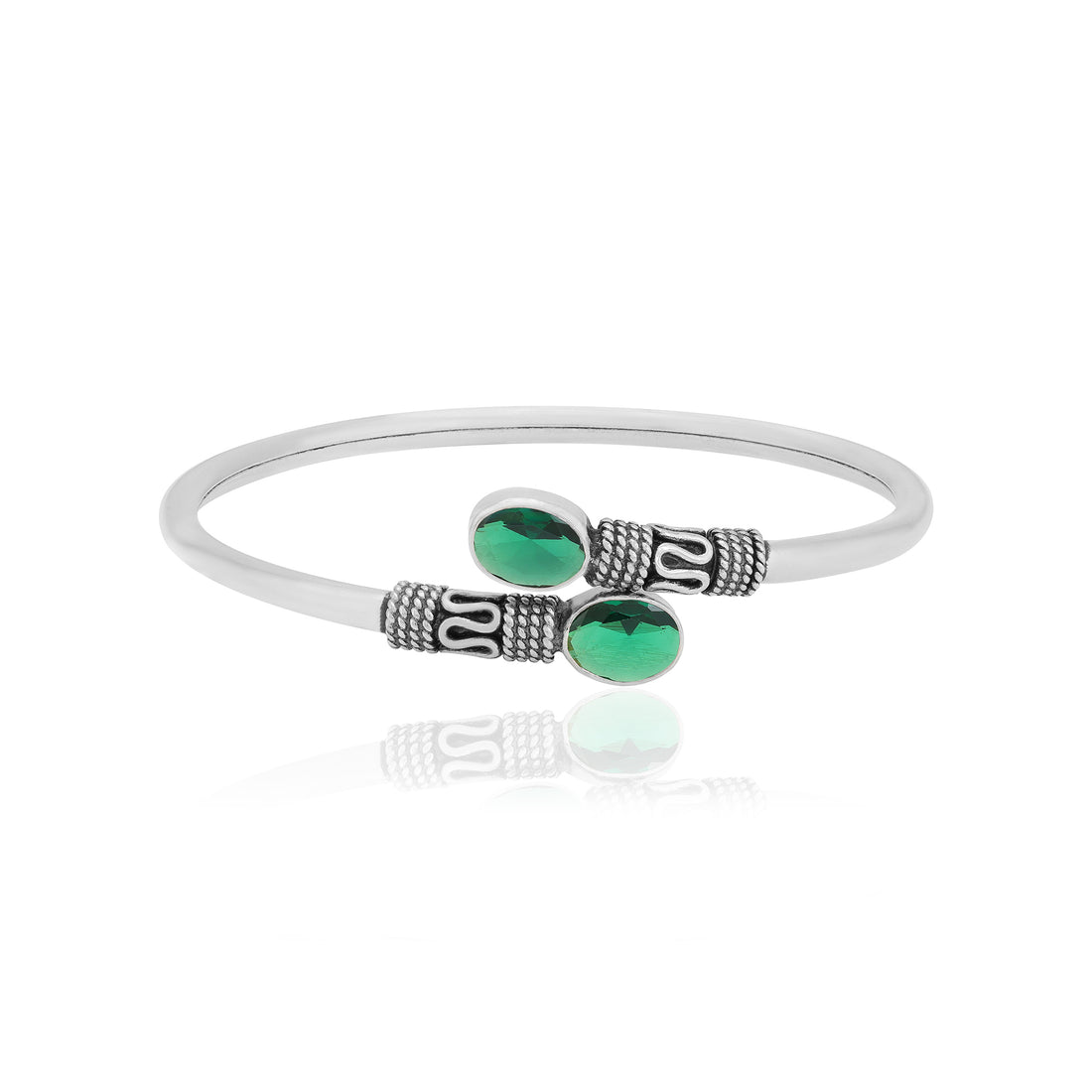 925 Sterling Silver Green Emerald Oxidised Kada for Women