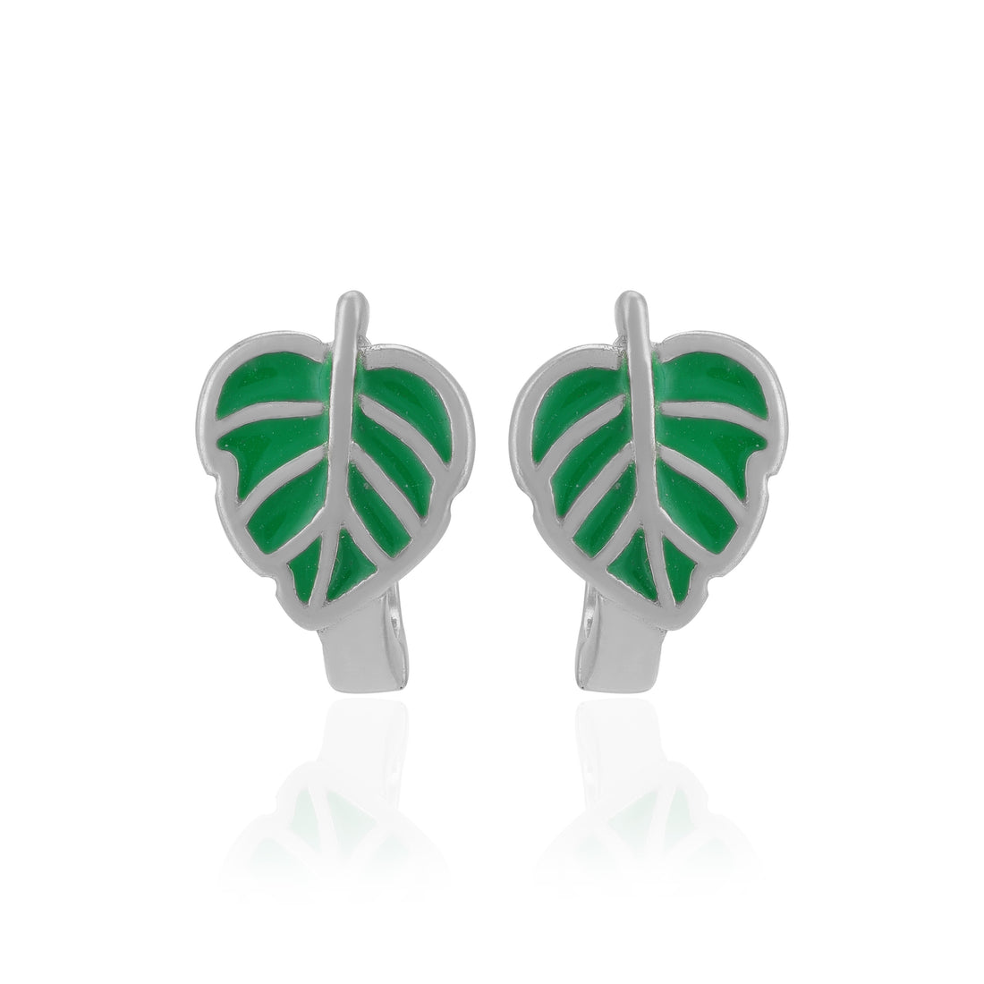 925 Sterling Silver Green Leaf Charm Rhodium Plated Earrings For Women