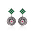 925 Sterling Silver Green Linked Circle Earrings for Women