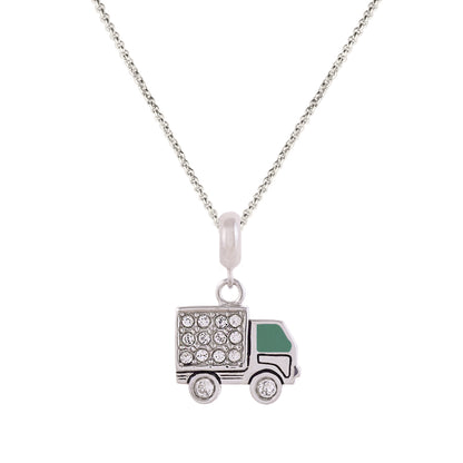 925 Sterling Silver Green Mini Truck Rhodium Plated Pendant For Kids
