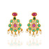 925 Sterling Silver Green Pear Shaped Red Centered Gold Plated Earrings for Women