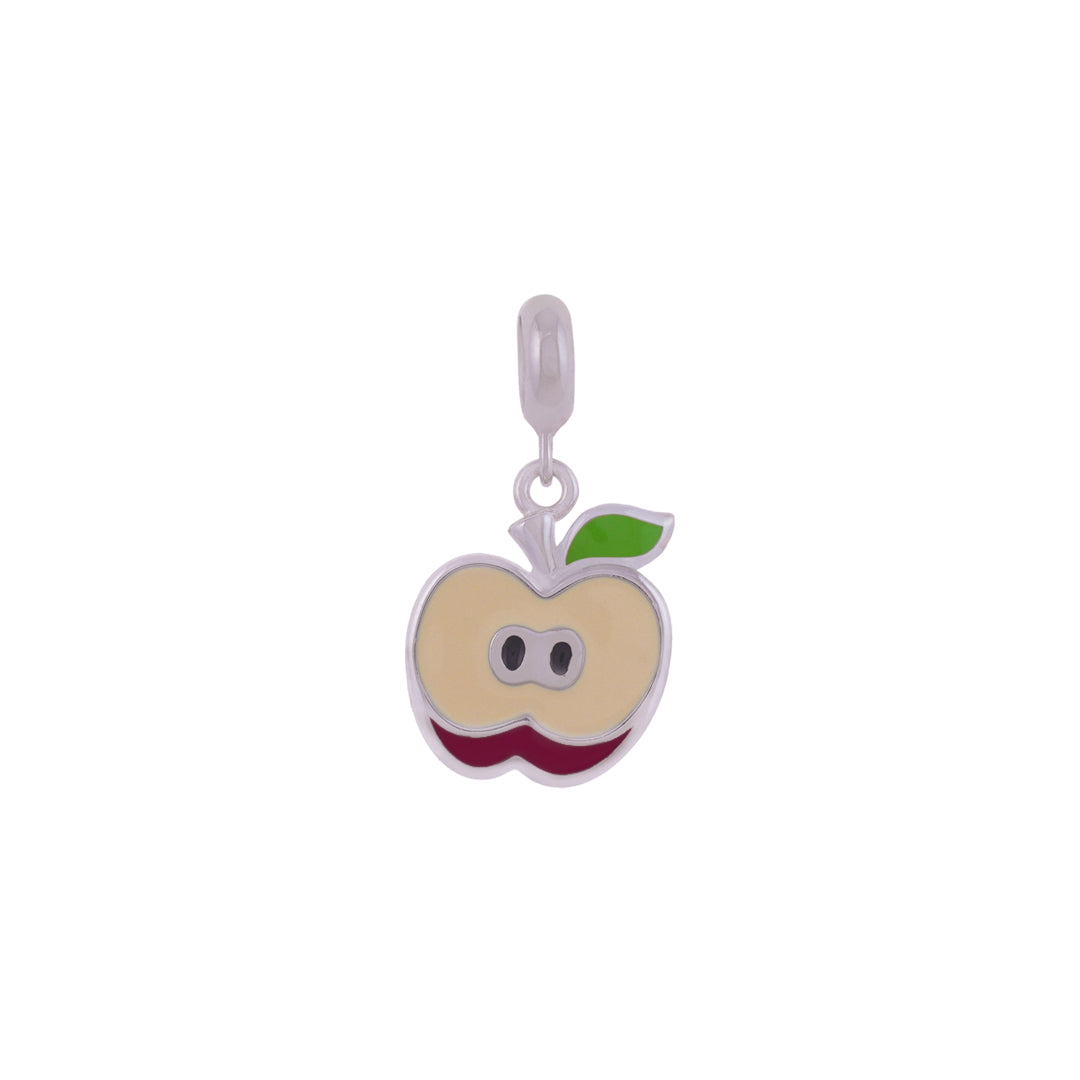 925 Sterling Silver Half Red Apple Rhodium Plated Pendant For Kids