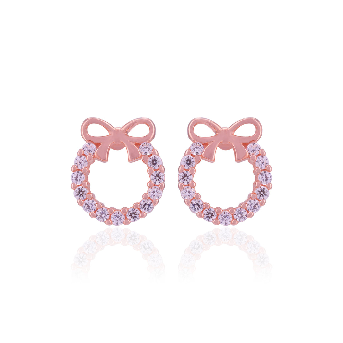 925 Sterling Silver Halo Bow Top Rose Gold Plated Stud for Women