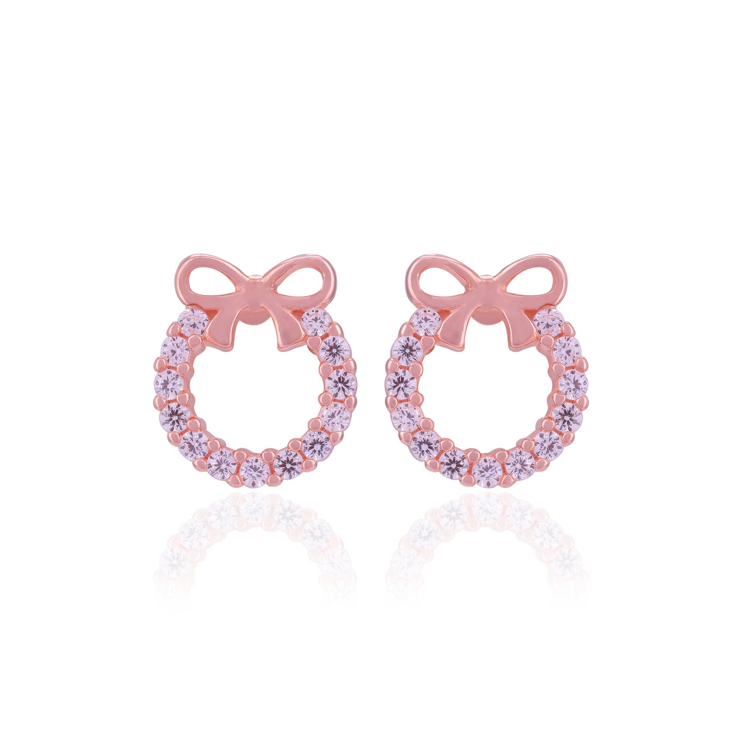 925 Sterling Silver Halo Bow Top Rose Gold Plated Stud for Women