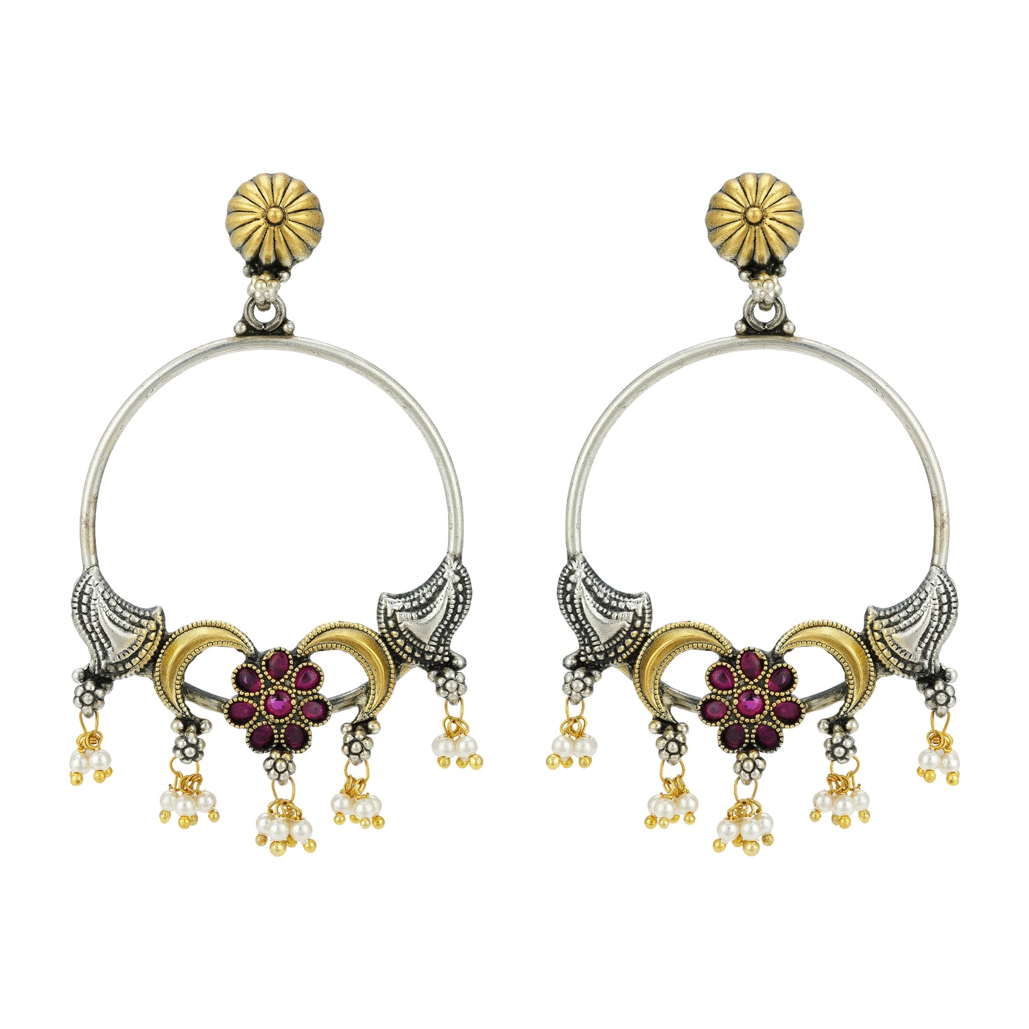 925 Sterling Silver Heart Crowned Ornate Hoop for women