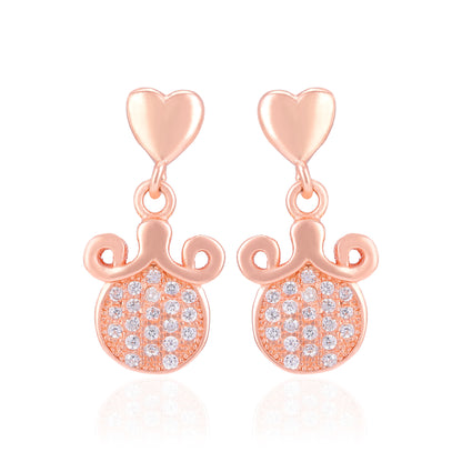925 Sterling Silver Heart Top Curved Crown Drop Rose Gold Plated Earrings For Women