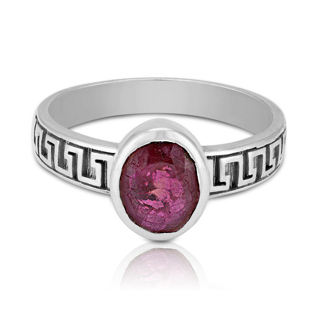 925 Sterling Silver Heritage-Inspired Ruby Stone Ancient Maze Patterned Band Ring for Men