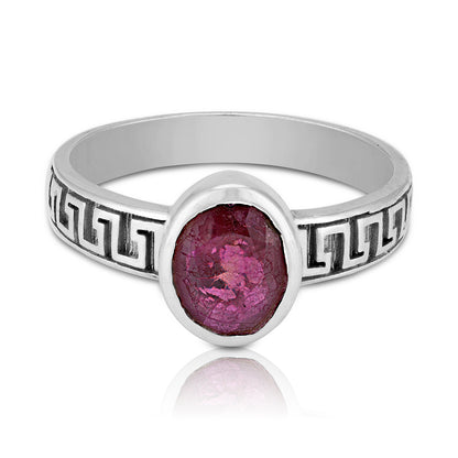 925 Sterling Silver Heritage-Inspired Ruby Stone Ancient Maze Patterned Band Ring for Men