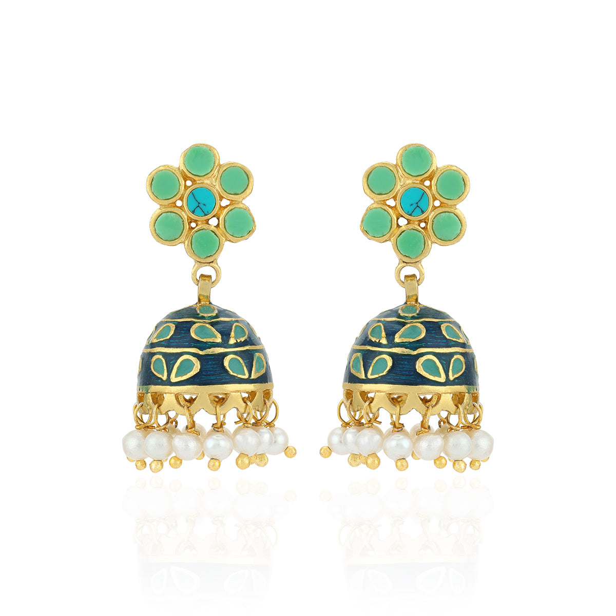 925 Sterling Silver Heritage Floral Enamel Jhumka for Women