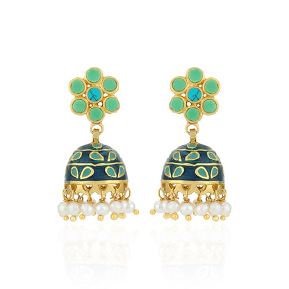 925 Sterling Silver Heritage Floral Enamel Jhumka for Women