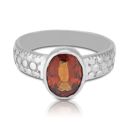 925 Sterling Silver Hessonite Garnet Raised Bubble Texture Band Oval Bezel Ring for Men