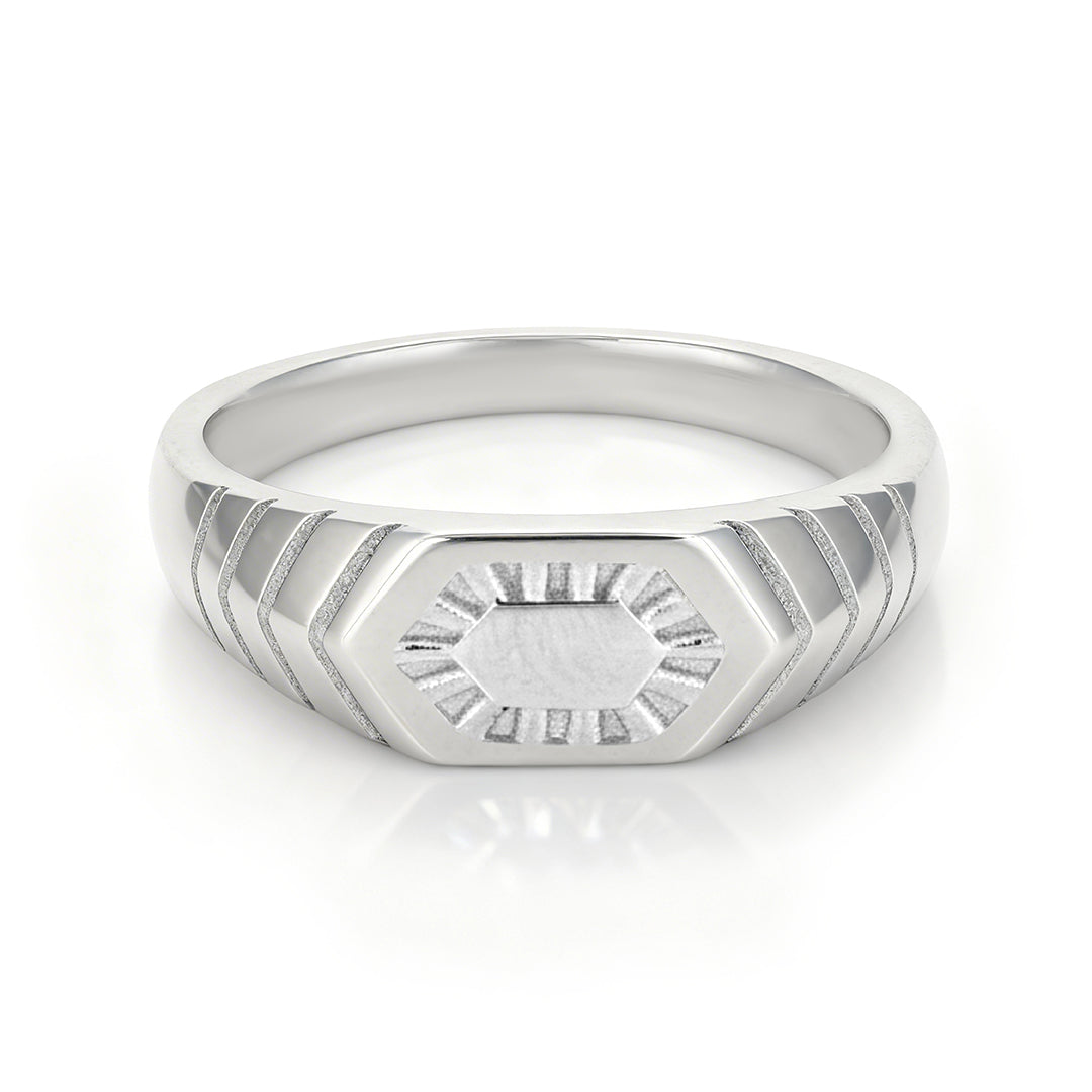 925 Sterling Silver Hexagon Sun Signet Ring for Men