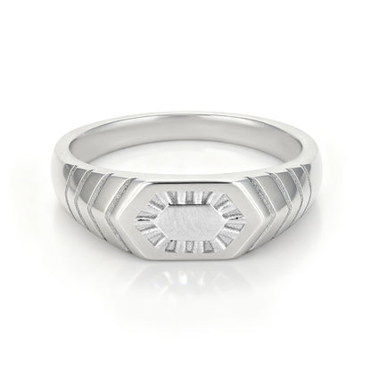 925 Sterling Silver Hexagon Sun Signet Ring for Men