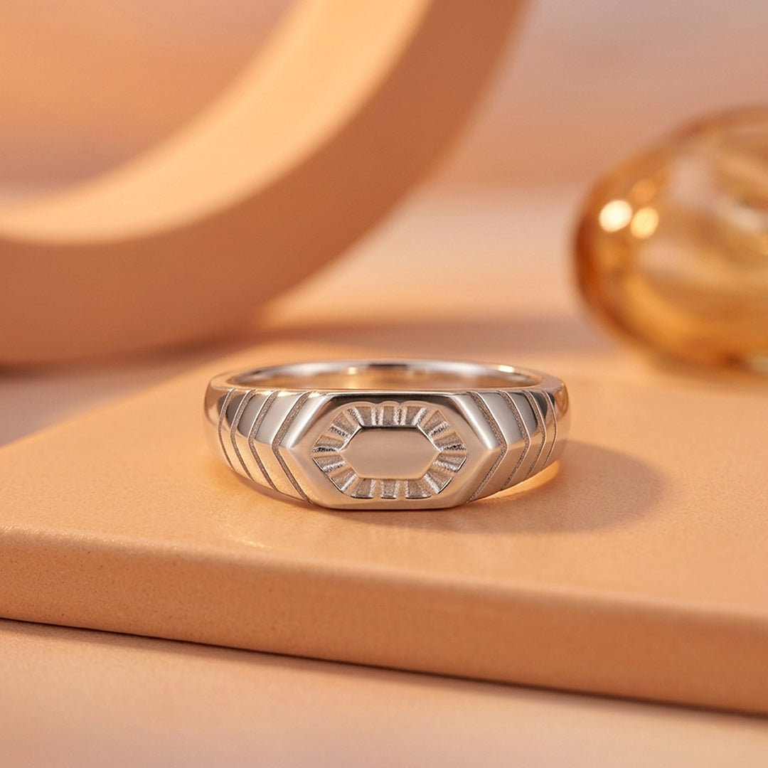 925 Sterling Silver Hexagon Sun Signet Ring for Men