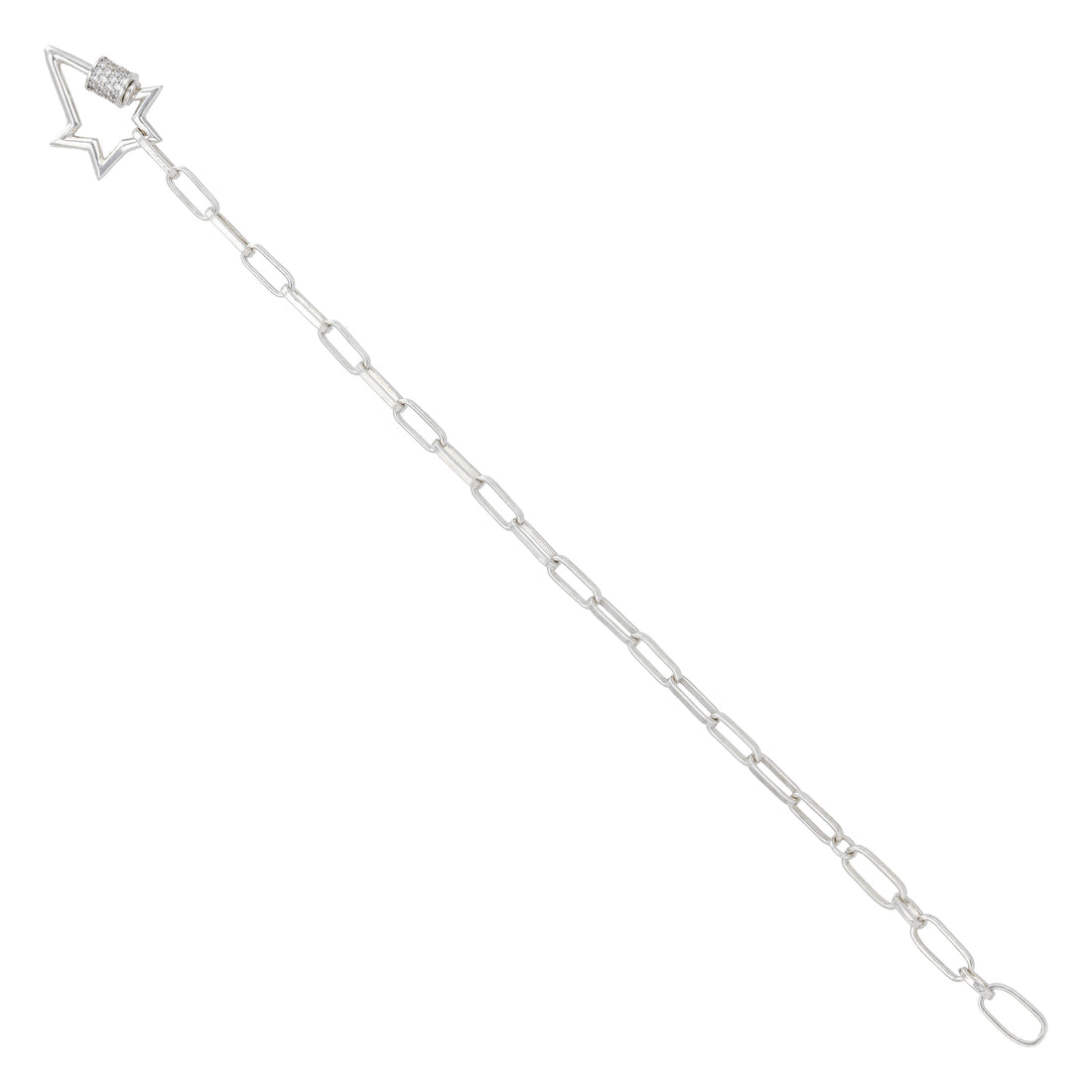 925 Sterling Silver Hollow Star Link Charm Rhodium Plated Bracelet