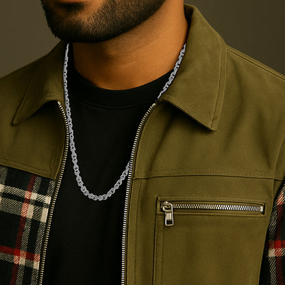 925 Sterling Silver Hyperlink Matrix Rhodium Plated Chain for Men