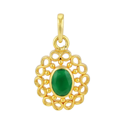 925 Sterling Silver Infinity Loop Filigree Frame Green Stone Gold-Plated Pendant for Women