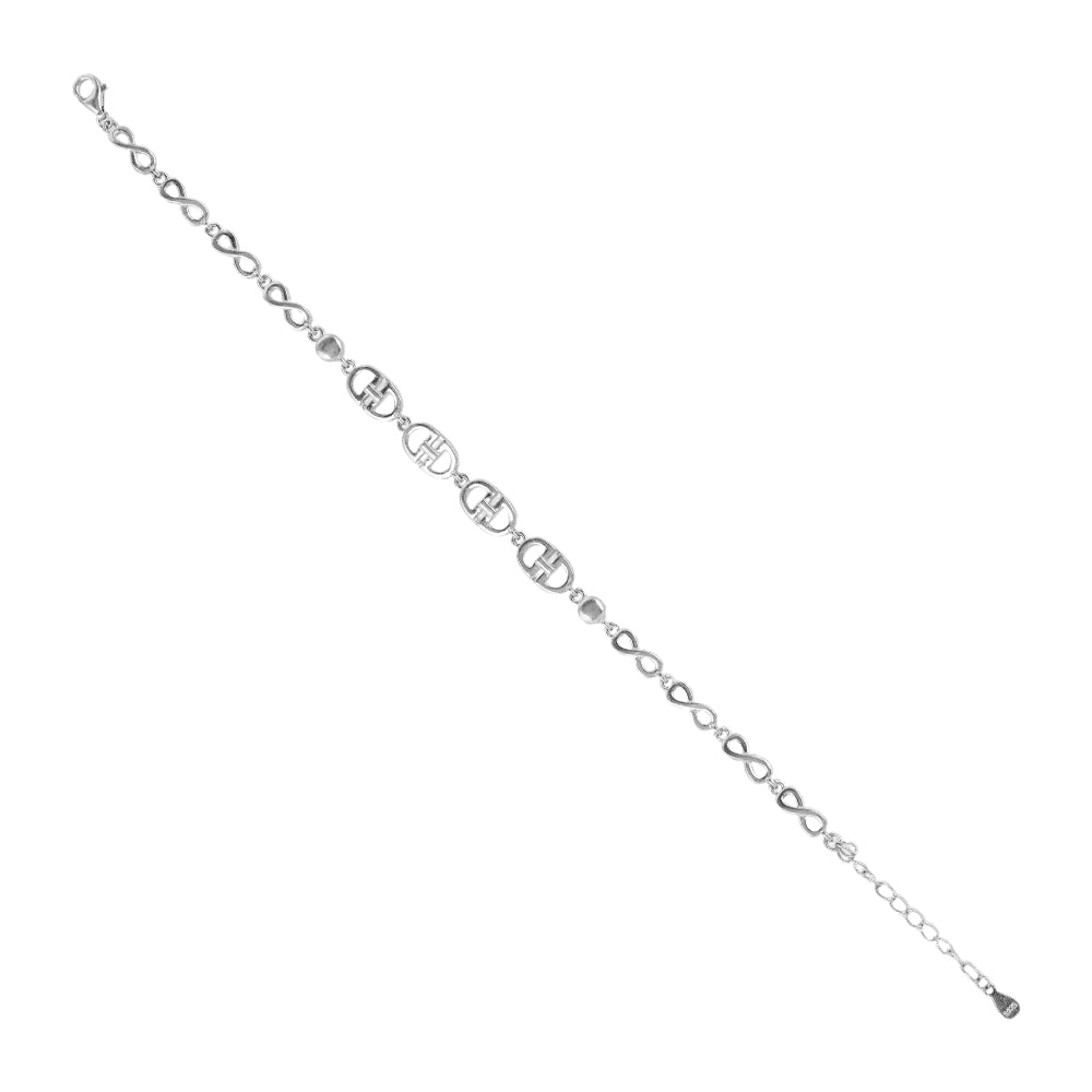 925 Sterling Silver Infinity Sides Gucci Centered Rhodium Plated Bracelets For Women
