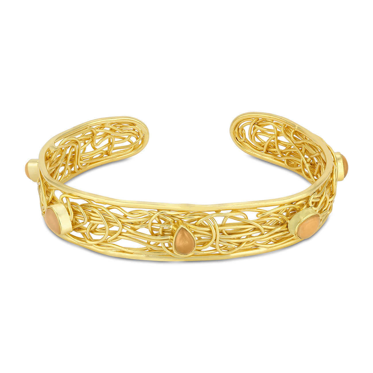 Gold filigree bracelet on a white background