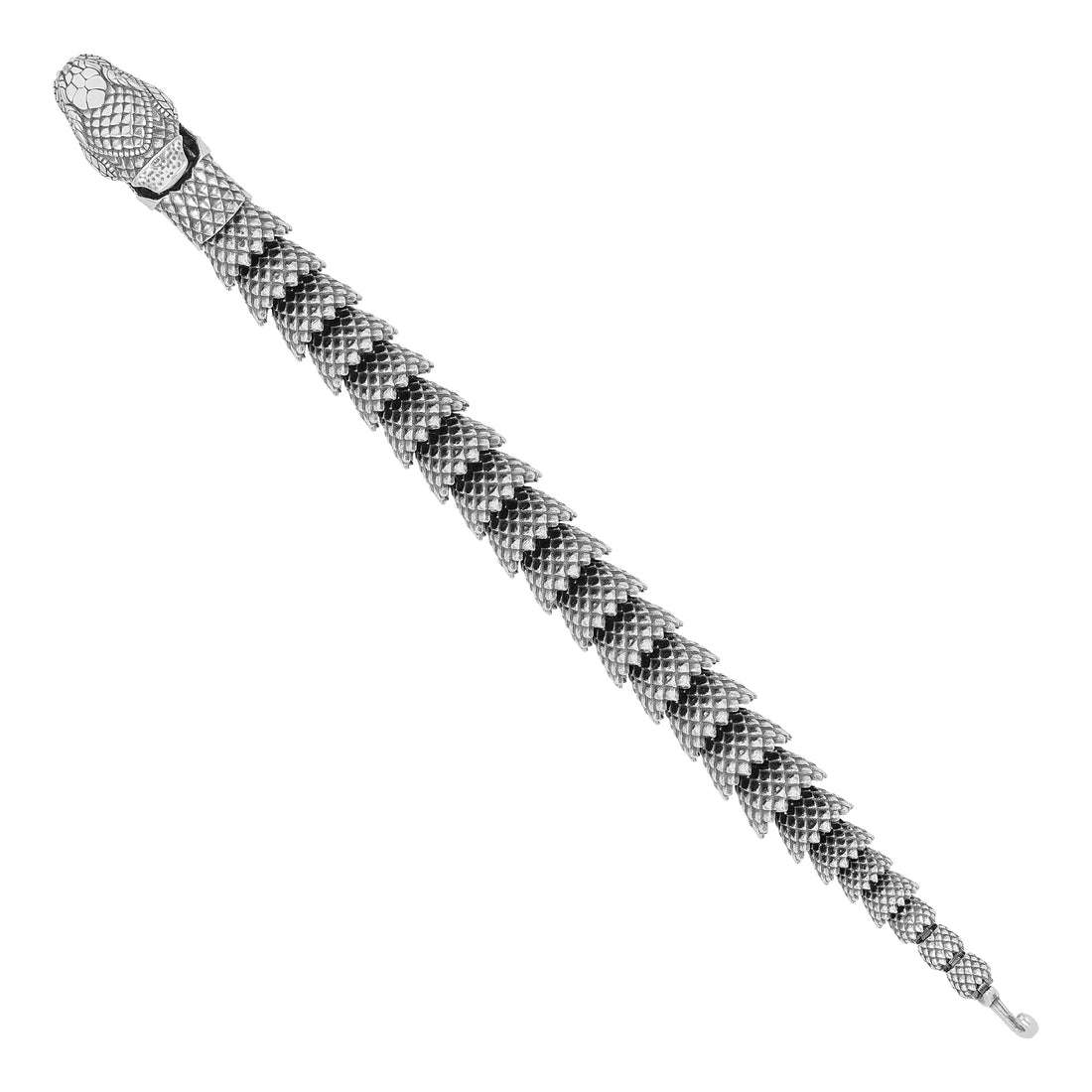 925 Sterling Silver Intricate Serpentine Textured Snake Motif Bracelet for Men
