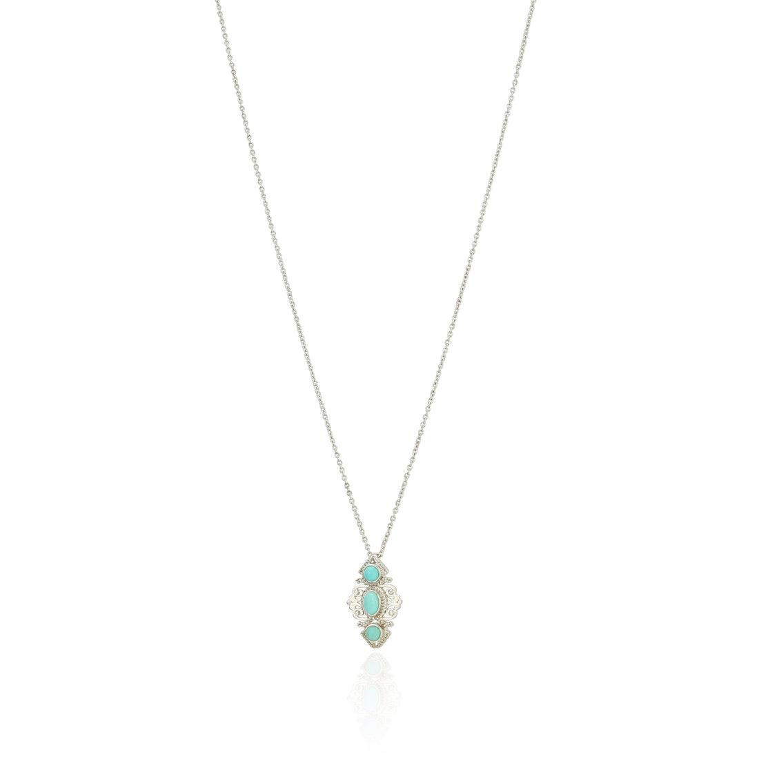 925 Sterling Silver Intricate Turquoise Accent Chain Pendant for Women