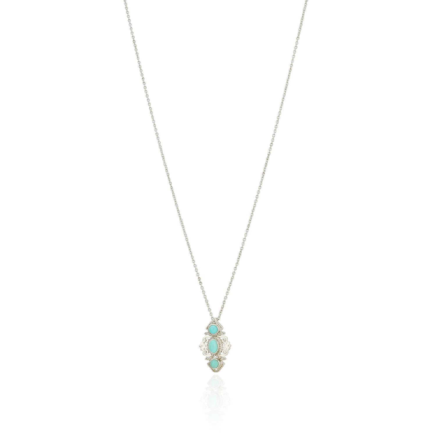 925 Sterling Silver Intricate Turquoise Accent Chain Pendant for Women