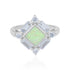 925 Sterling Silver Iridescent Opal Glow Diamond Accented Geometric Princess Ring for Women