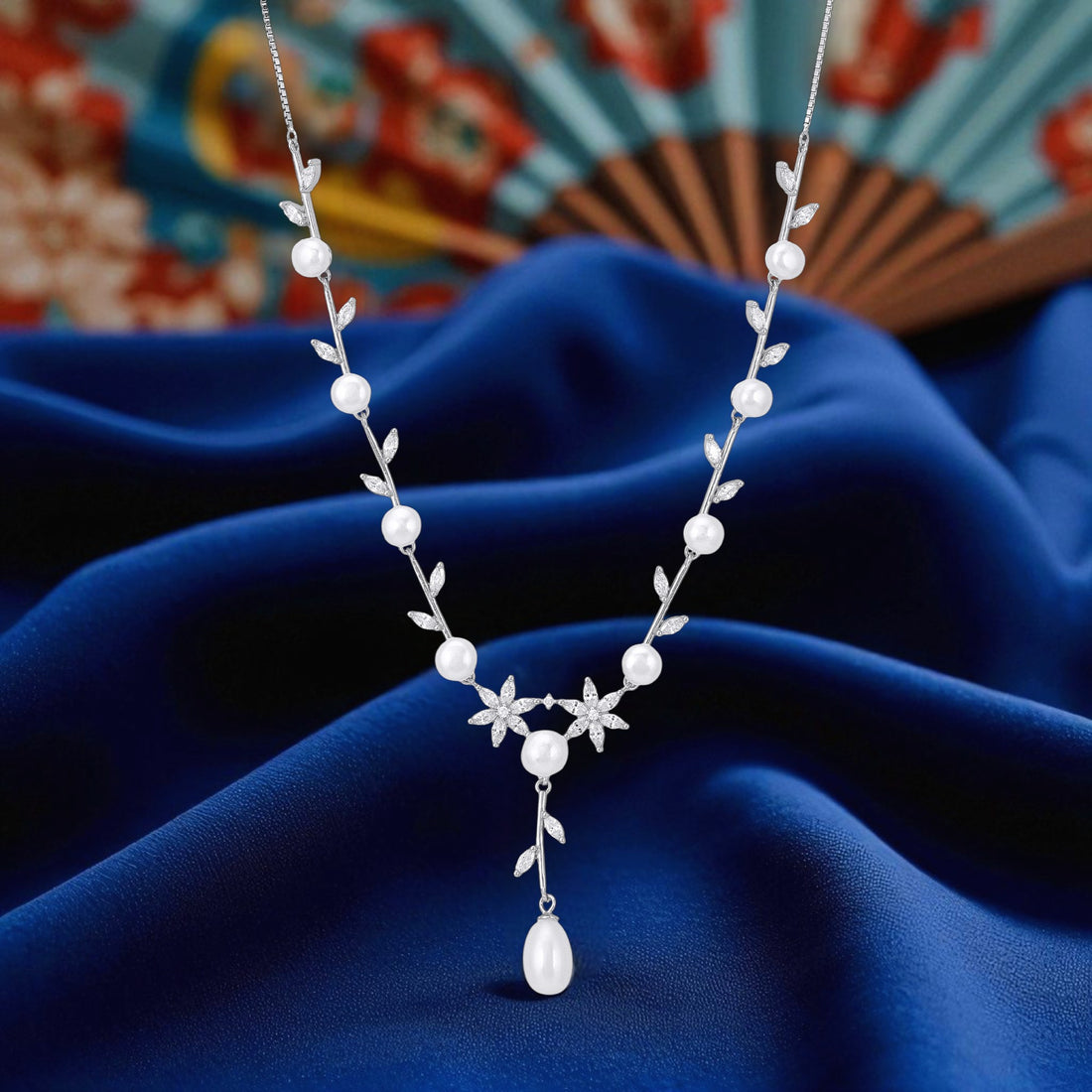 925 Sterling Silver Ivory Pearl Garland Minimalist Drop Necklace for Women