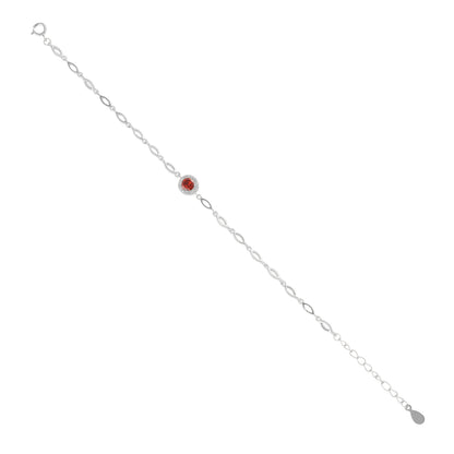 925 Sterling Silver January Month Red Circle Garnet Birthstone Bracelet For Women