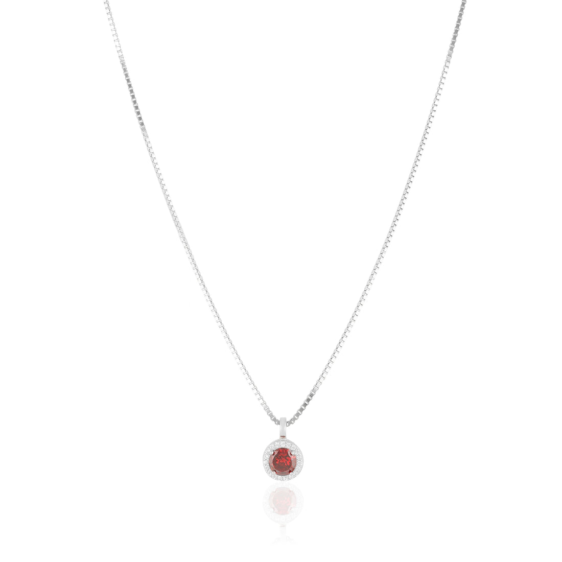 925 Sterling Silver January Month Red Circle Garnet Birthstone Chain Pendant For Women