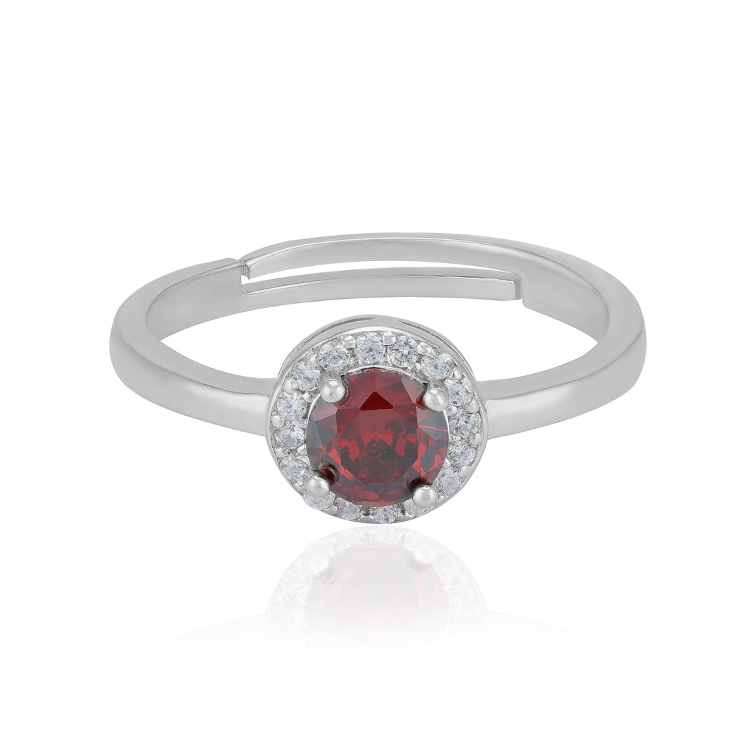 925 Sterling Silver January Month Red Circle Garnet Birthstone Ring For Women