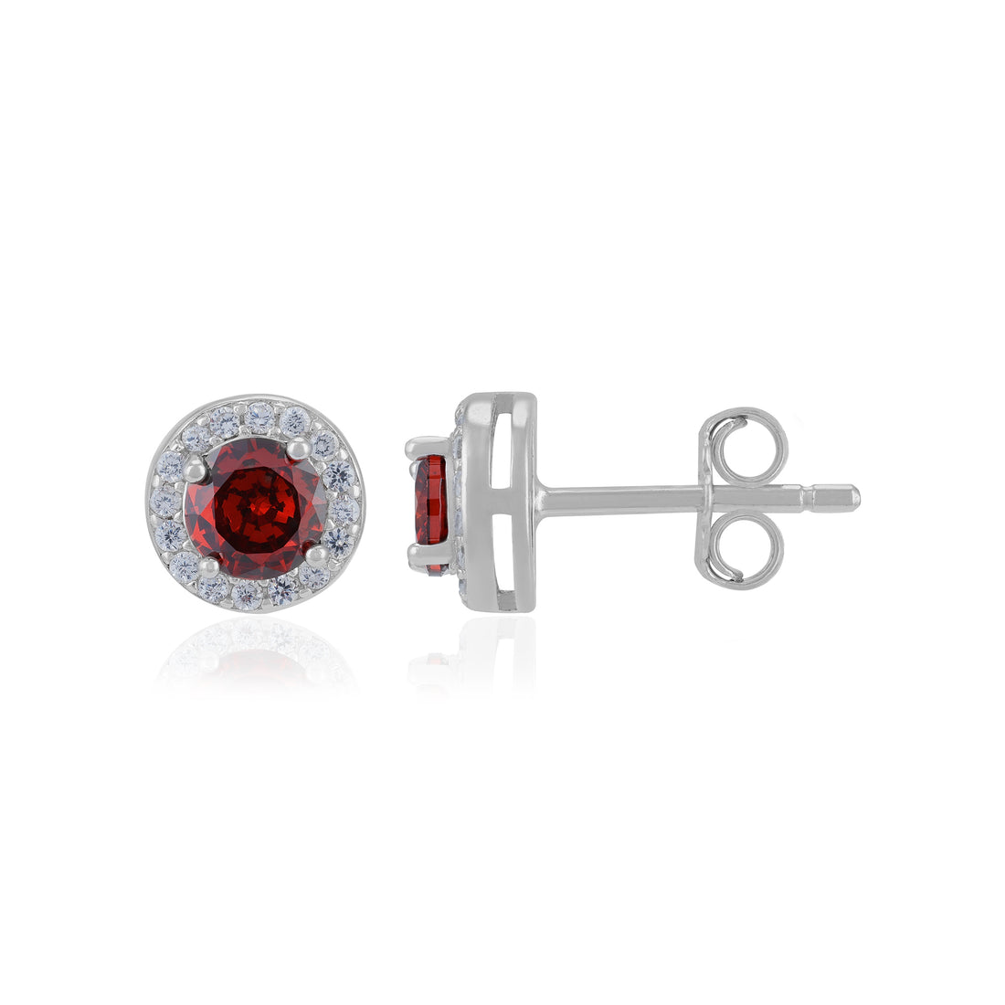 925 Sterling Silver January Month Red Circle Garnet Birthstone Stud For Women