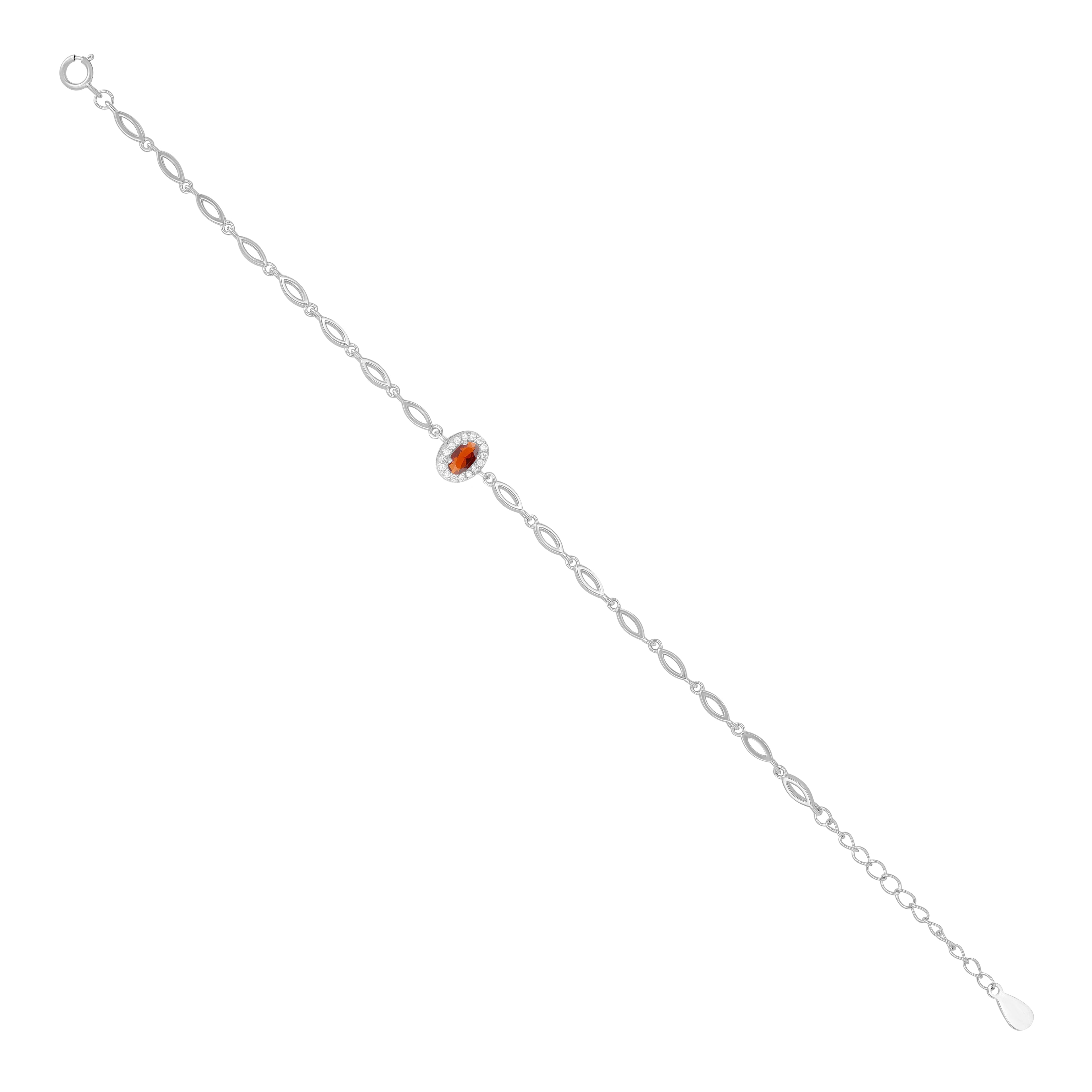 925 Sterling Silver January Month Red Oval Garnet Birthstone Bracelet For Women
