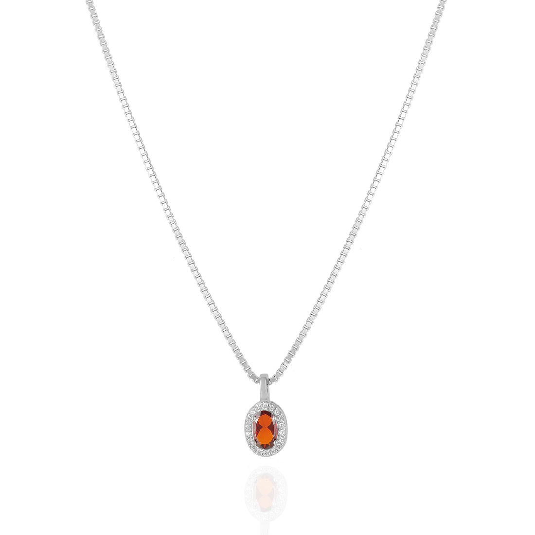 925 Sterling Silver January Month Red Oval Garnet Birthstone Chain Pendant For Women