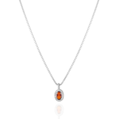 925 Sterling Silver January Month Red Oval Garnet Birthstone Chain Pendant For Women
