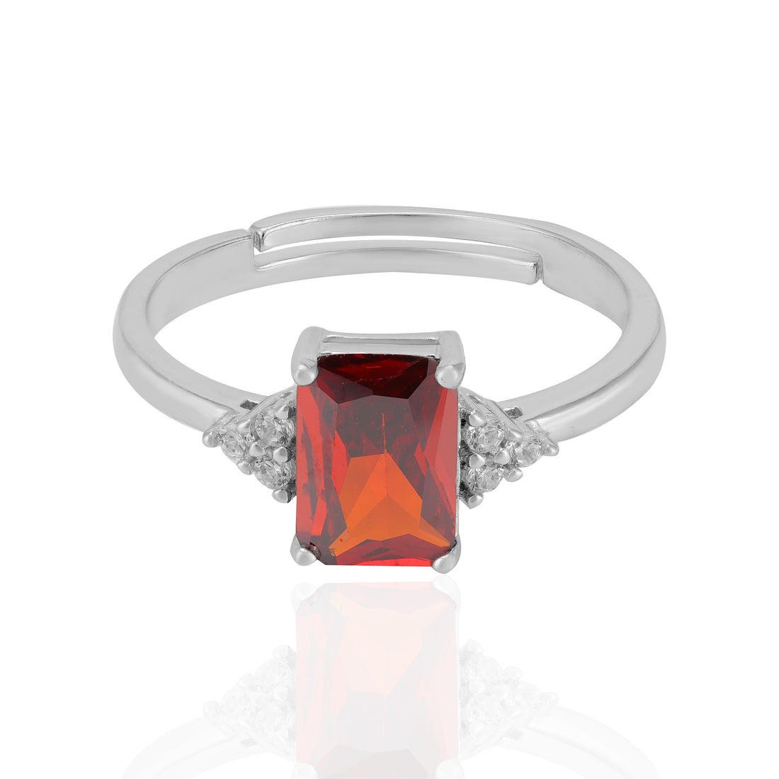 925 Sterling Silver January Month Square Red Garnet Birthstone Ring For Women