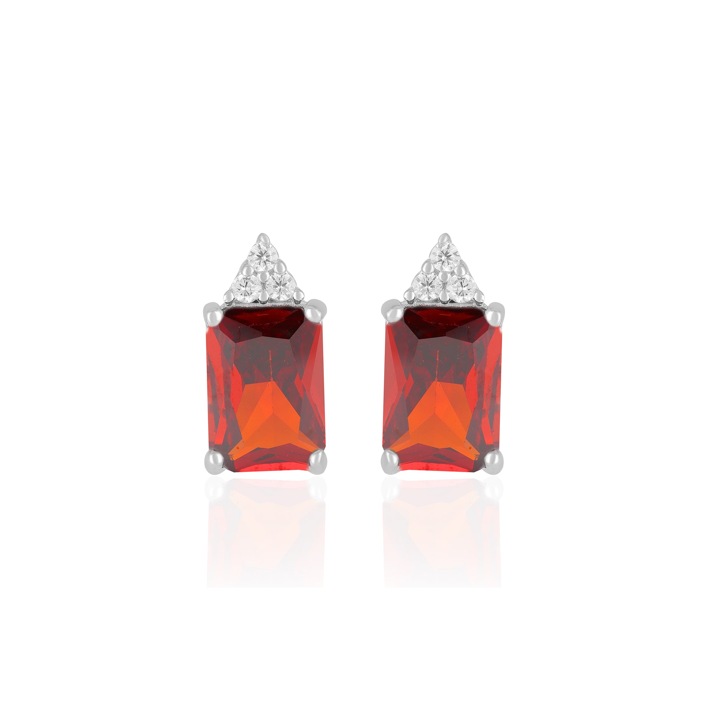925 Sterling Silver January Month Square Red Garnet Birthstone Stud For Women