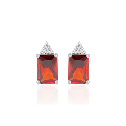 925 Sterling Silver January Month Square Red Garnet Birthstone Stud For Women