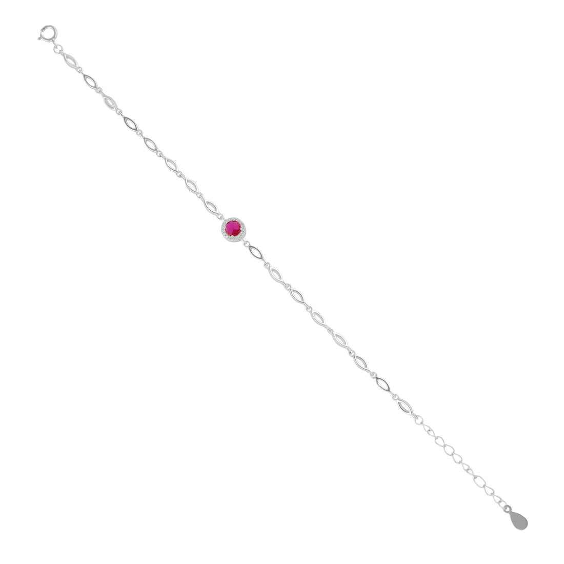 925 Sterling Silver July Month Circle Ruby Birthstone Bracelet For Women