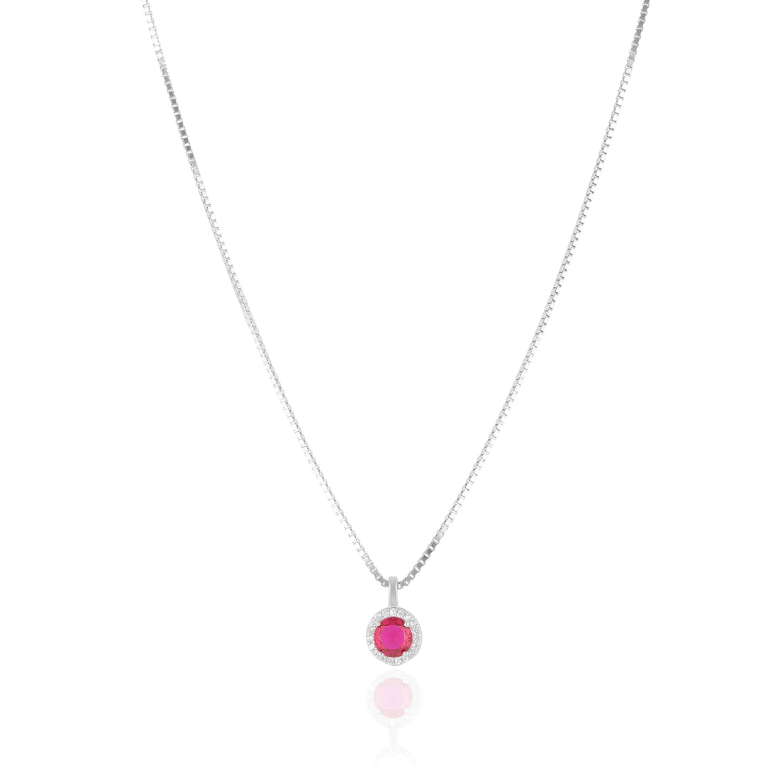 925 Sterling Silver July Month Circle Ruby Birthstone Chain Pendant For Women