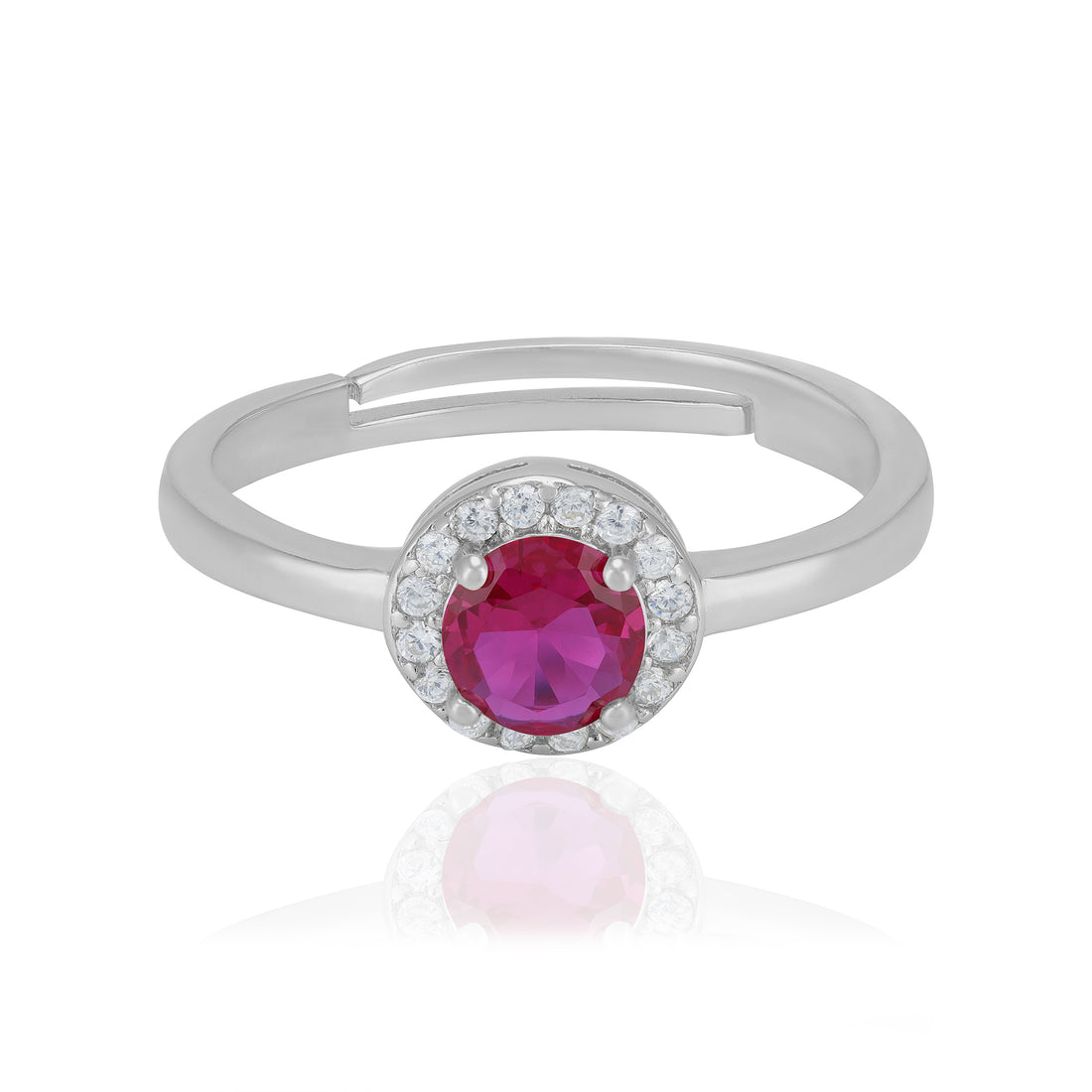 925 Sterling Silver July Month Circle Ruby Birthstone Ring For Women
