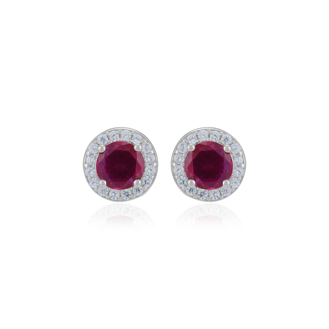 925 Sterling Silver July Month Circle Ruby Birthstone Stud For Women