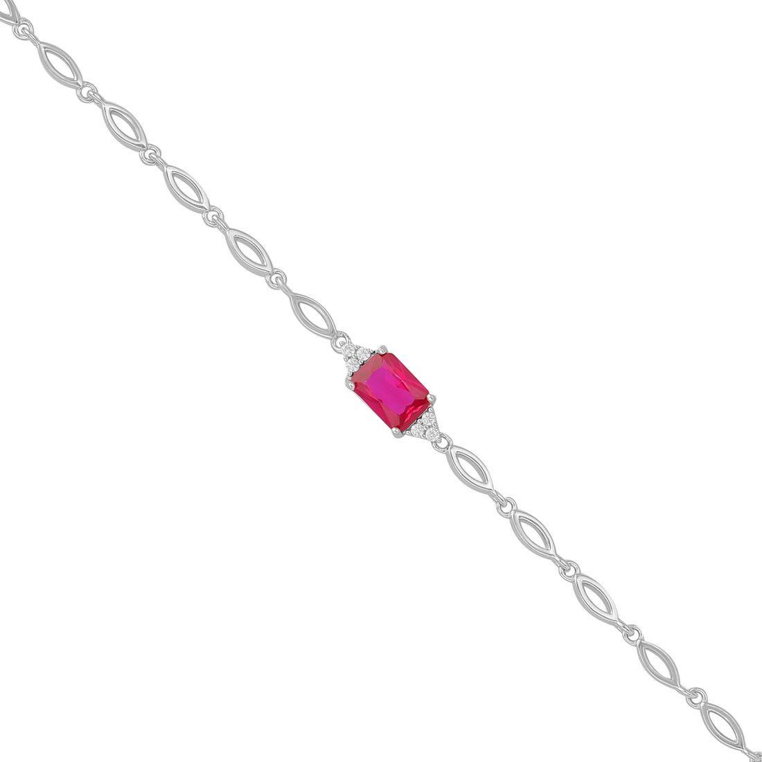 925 Sterling Silver July Month Square Ruby Birthstone Bracelet For Women