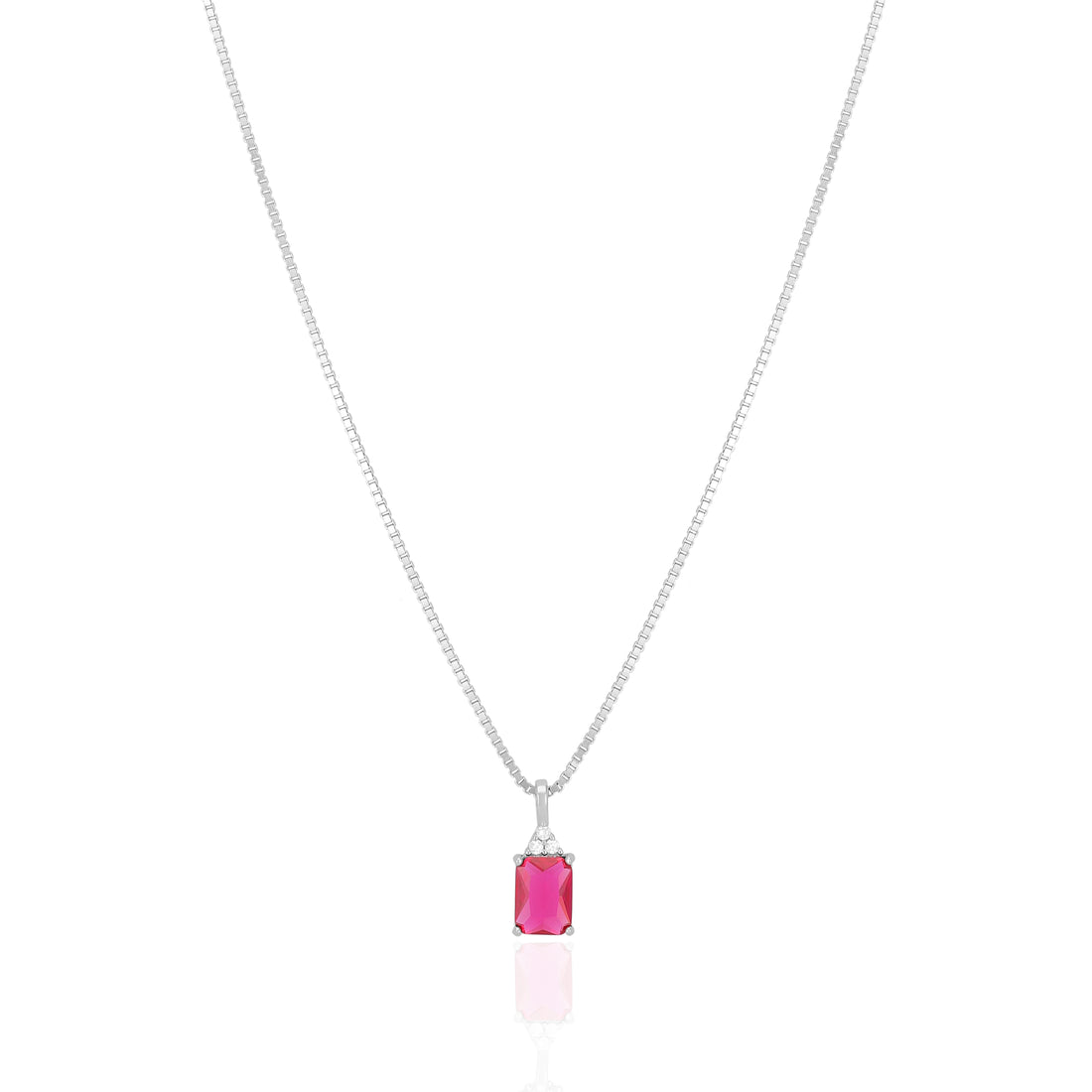 925 Sterling Silver July Month Square  Ruby Birthstone Chain Pendant For Women